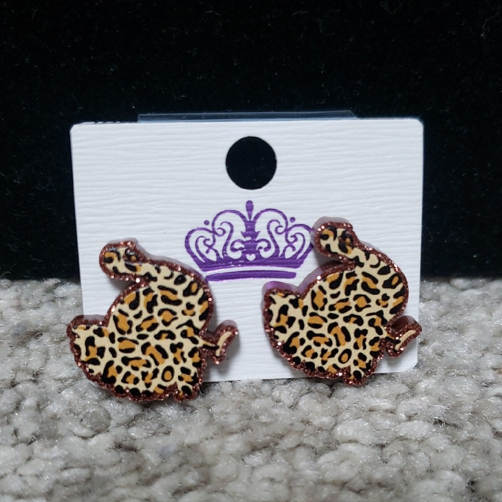 Leopard Print Elephant Earrings